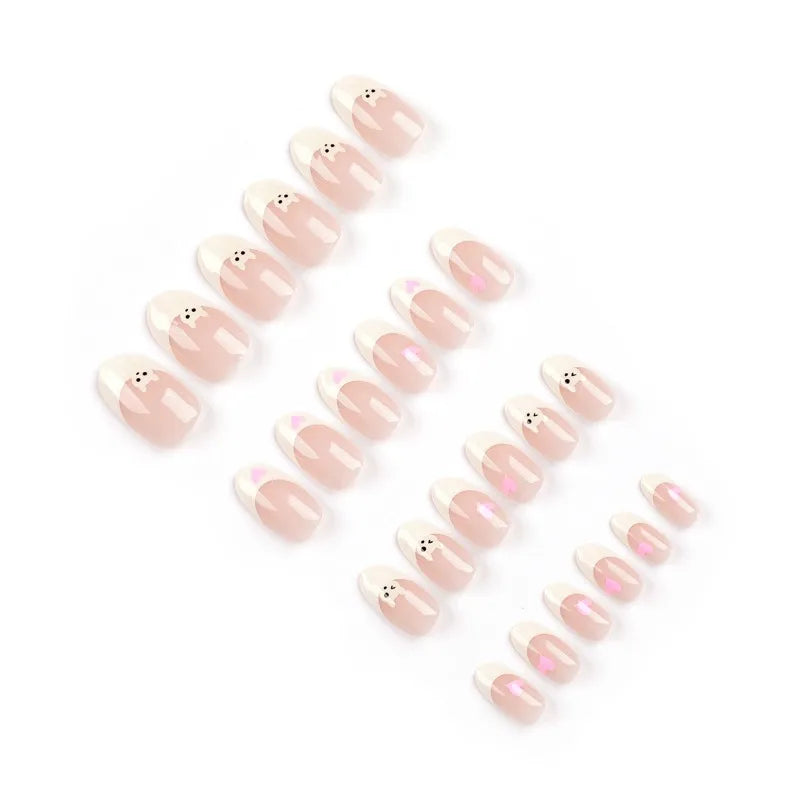 24pcs Cheap Love Wear Nail Almond Medium Press on Nails Cute Removable Beige Long False Nails Summer Korean Removable Nail Art