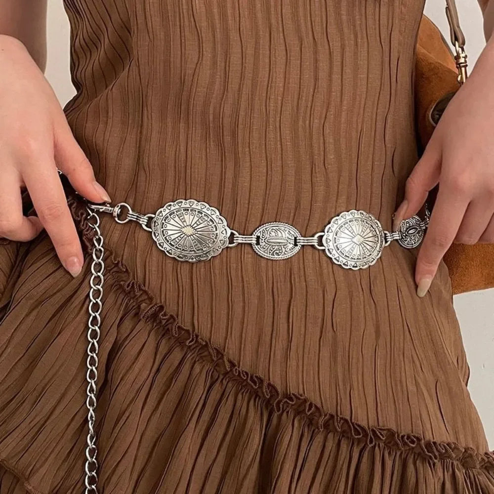 Sexy Silver Waist Chain Accessories Ethnic Design Retro Women's Belt Chain Metal Chain Belly Chain for Women