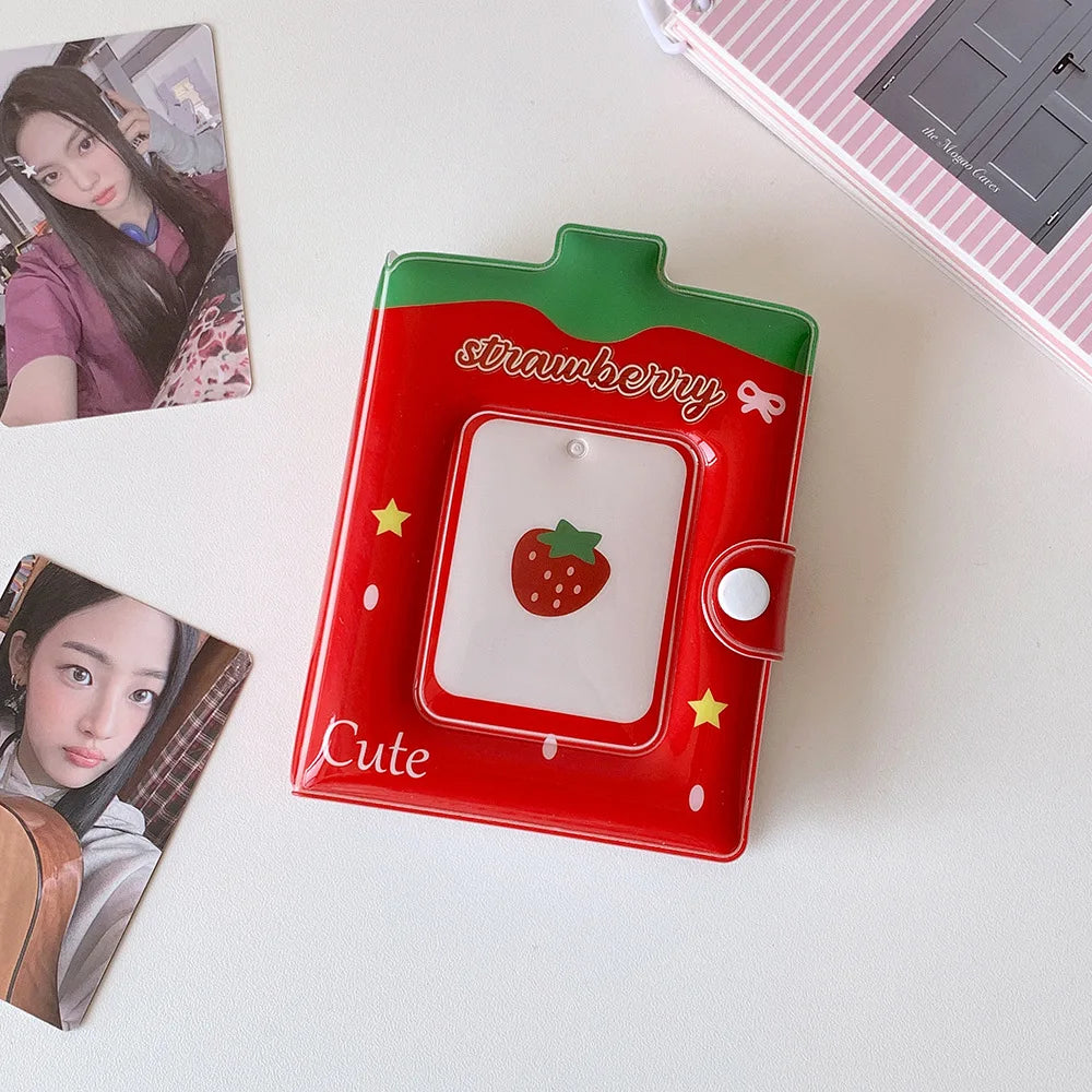 Kawaii Fashion Strawberry Cartoon 3-Inch Card Album Cute Girls Idol Photo Storage Display Card Holder Student Mini Card Bag Gift