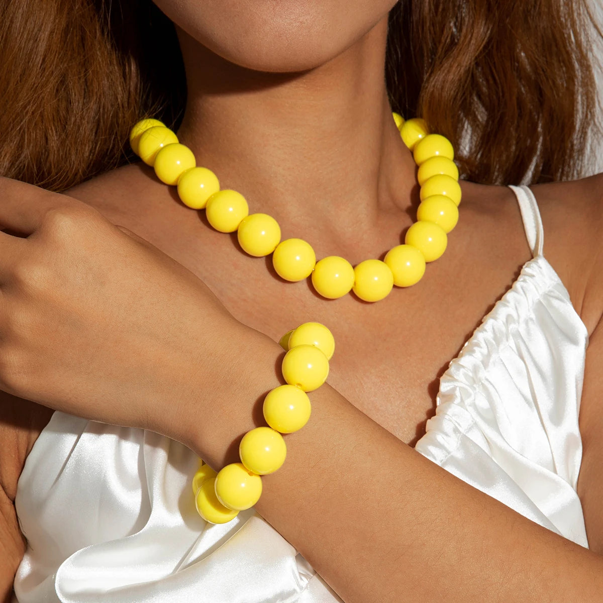 Docona Fashion Colorful Resin Big Beads Necklace Bracelet Set for Women Personality Originality Holiday Jewelry Accessories Gift