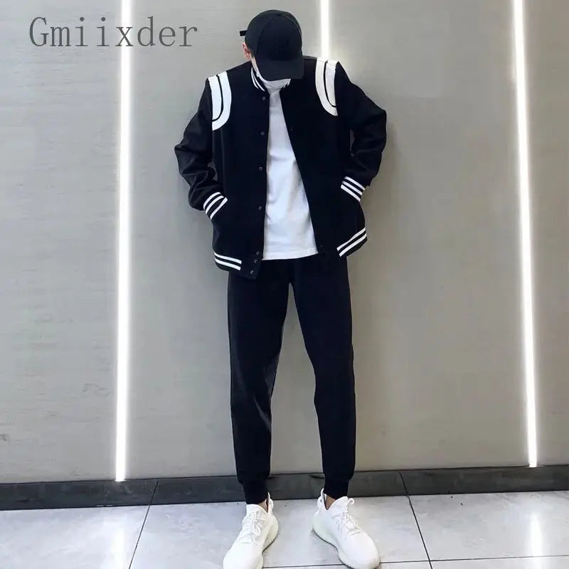 Gmiixder Hip Hop Woolen Baseball Uniform Jacket Male Female Preppy High Street Bomber Jacket Korean Streetwear Button Up Coat