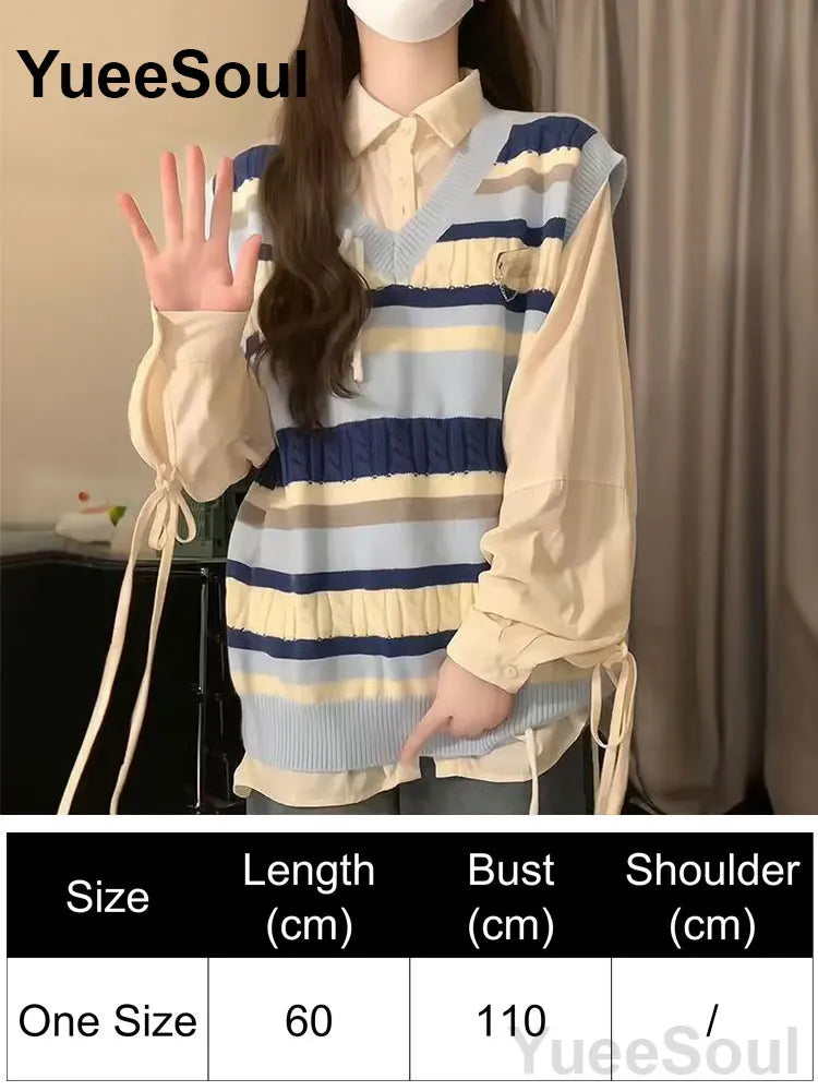 Blue Argyle Women's Vest Plaid Sleeveless Pullover Loose Knitted Sweater Vest 2026 New Autumn Y2K Casual Oversized Waistcoat
