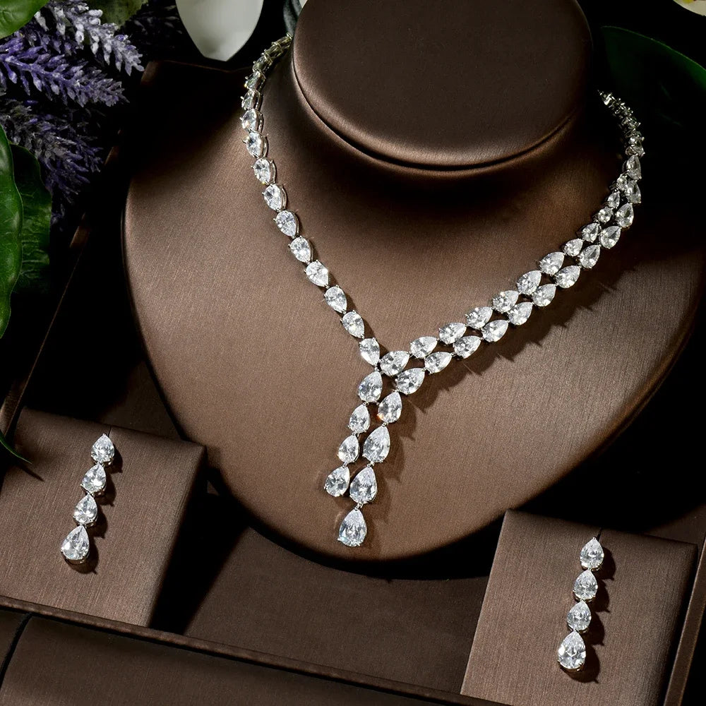 Oil Painting CZ Necklace & Earrings Jewelry Set | Inspired by Esra Bilgiç