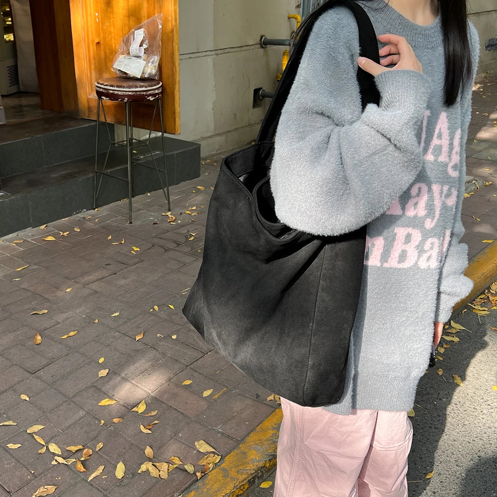 Women Large Capacity Shoulder Bag Stylish Tweed Fabric Work Tote Bag Casual Handbag for Daily Office Use Solid Color Handbag