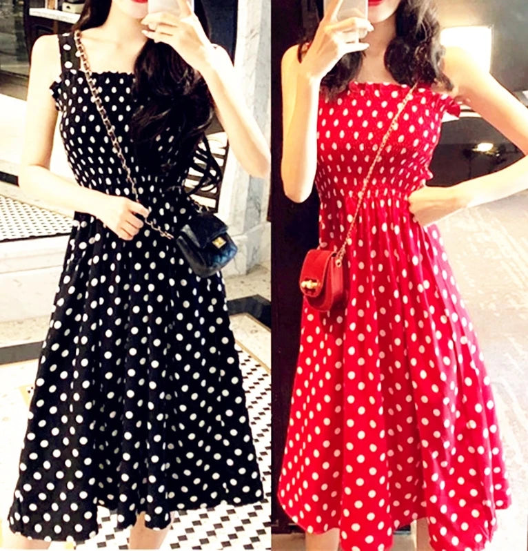 Summer Befree Beach Long Vintage Dots Casual Ruffles Elegant Party Maxi Strap Camis Silky Dress Vestidos Sexy Dresses Women