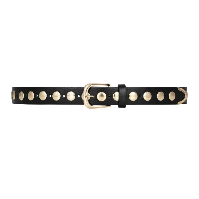 Women 105CM Long 3cm Wide Leather Belt New Hip-hop Punk Style Large Rivet Pin Buckle Belt Versatile Jeans Belt Skirt Waist Belt