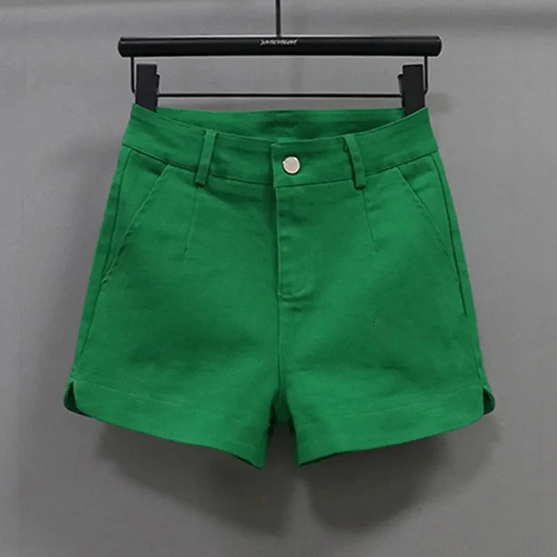 Red Casual Shorts Women Dopamine Summer New Korean version High waist Slimming Stretch Denim A-line wide leg hot Pants Female
