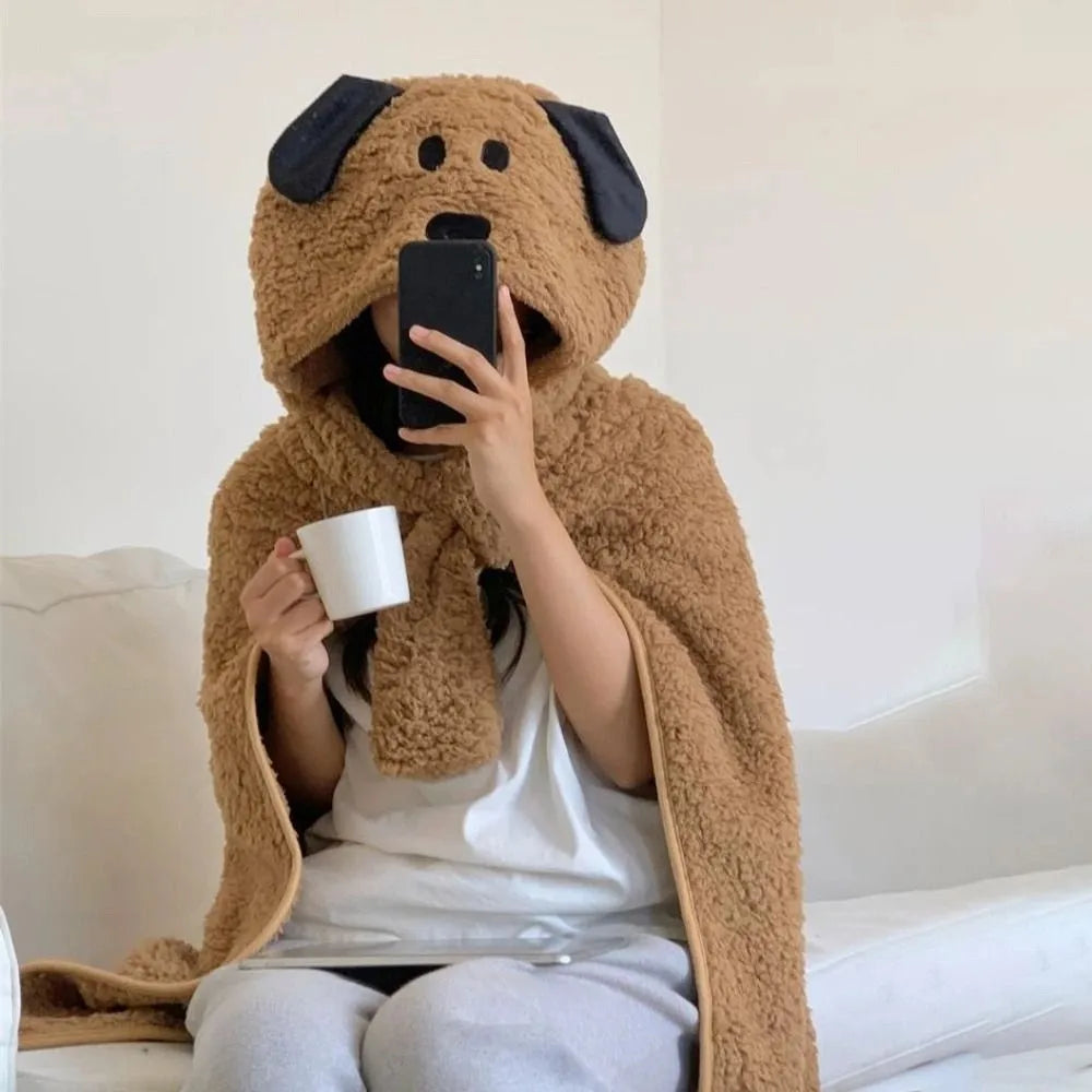 Winter Kawaii Bear Hooded Blanket Soft Keep Warm Blanket Shawl Throw Blanket Fleece Material Wearable Blanket Winter Season