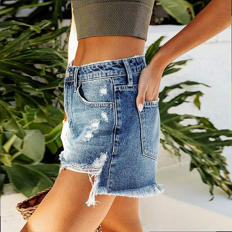 Wholesale Distressed Frayed Fringe Denim Shorts Women Comfy Casual Jean Shorts