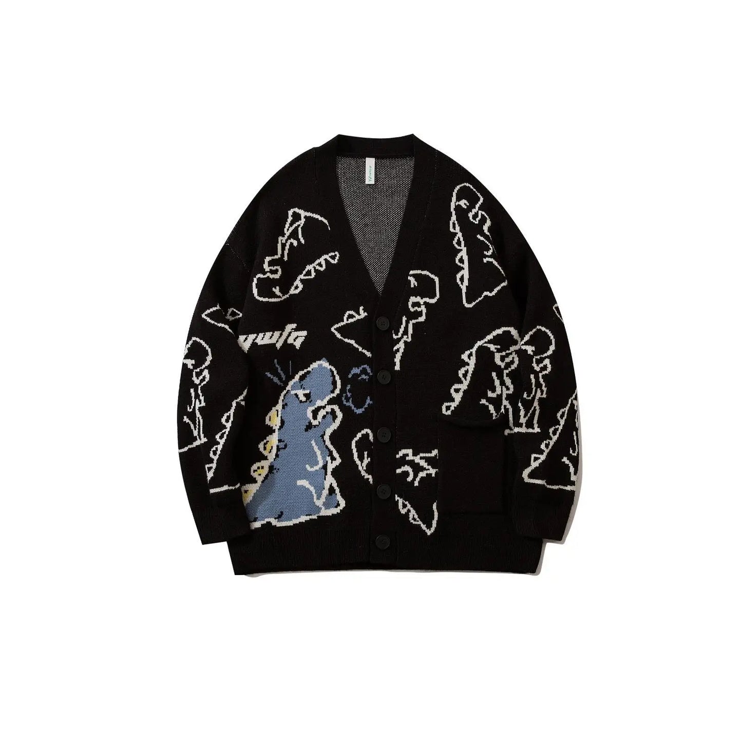 New Style Men's Clothing - Dinosaur Loose Fit Stylish and Versatile Hong Kong Style Insulated Knitted Cardigan Sweater