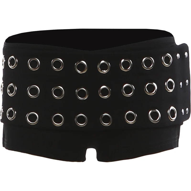 Sisterlinda Hottie Shorts Women Coquette Metal Hollow Sexy Rivet Patchwork High Street Clubwear Trend Stretch Skinny Bottoms