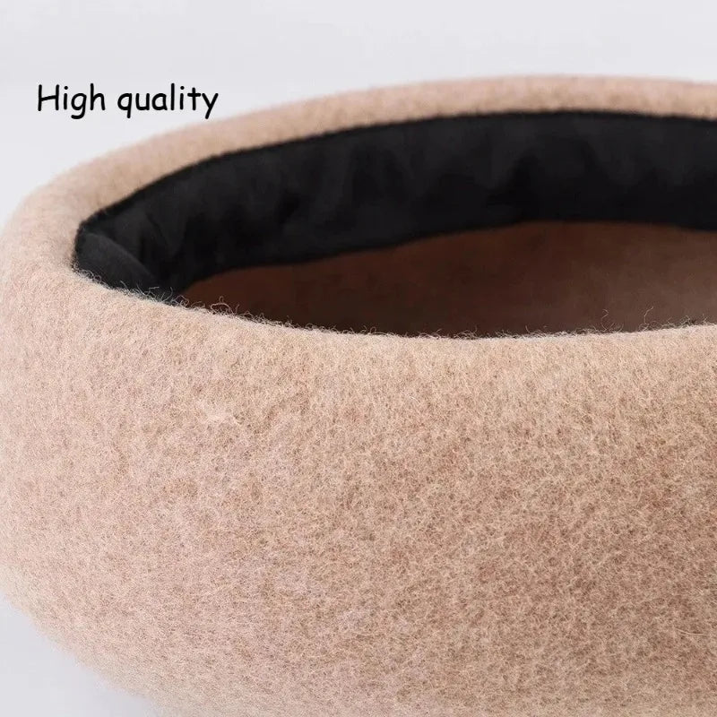 New Britain Elegant 100% Wool Felt Blocked Berets for Women Kids Bread Pumpkin Fedoras Ladies Autumn Winter Simple Painter Hat