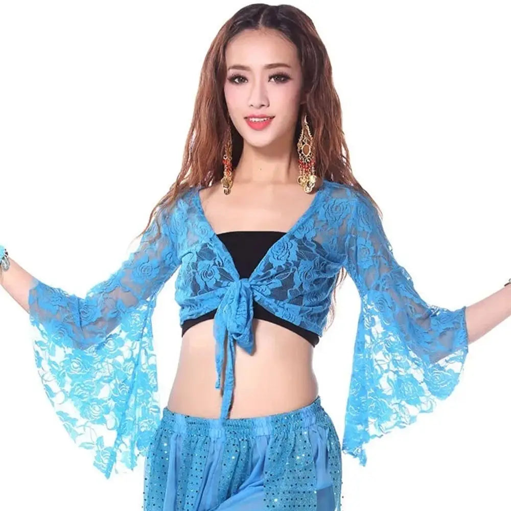 Women's Belly Dance Top  Short Cardigan Lace Long Sleeve Shrug Lace-up Shirt Gymnastics Cover Up Cardigan Wraps New