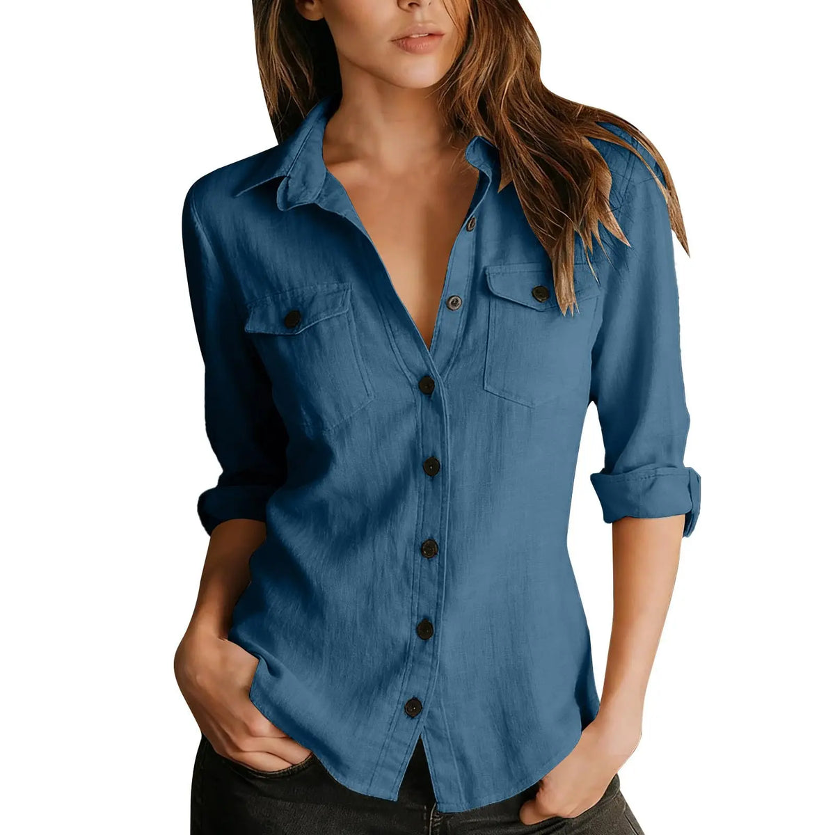 Lightweight Linen Lapel Button-Up Long Sleeve Casual Shirt | Inspired by Beren Saat