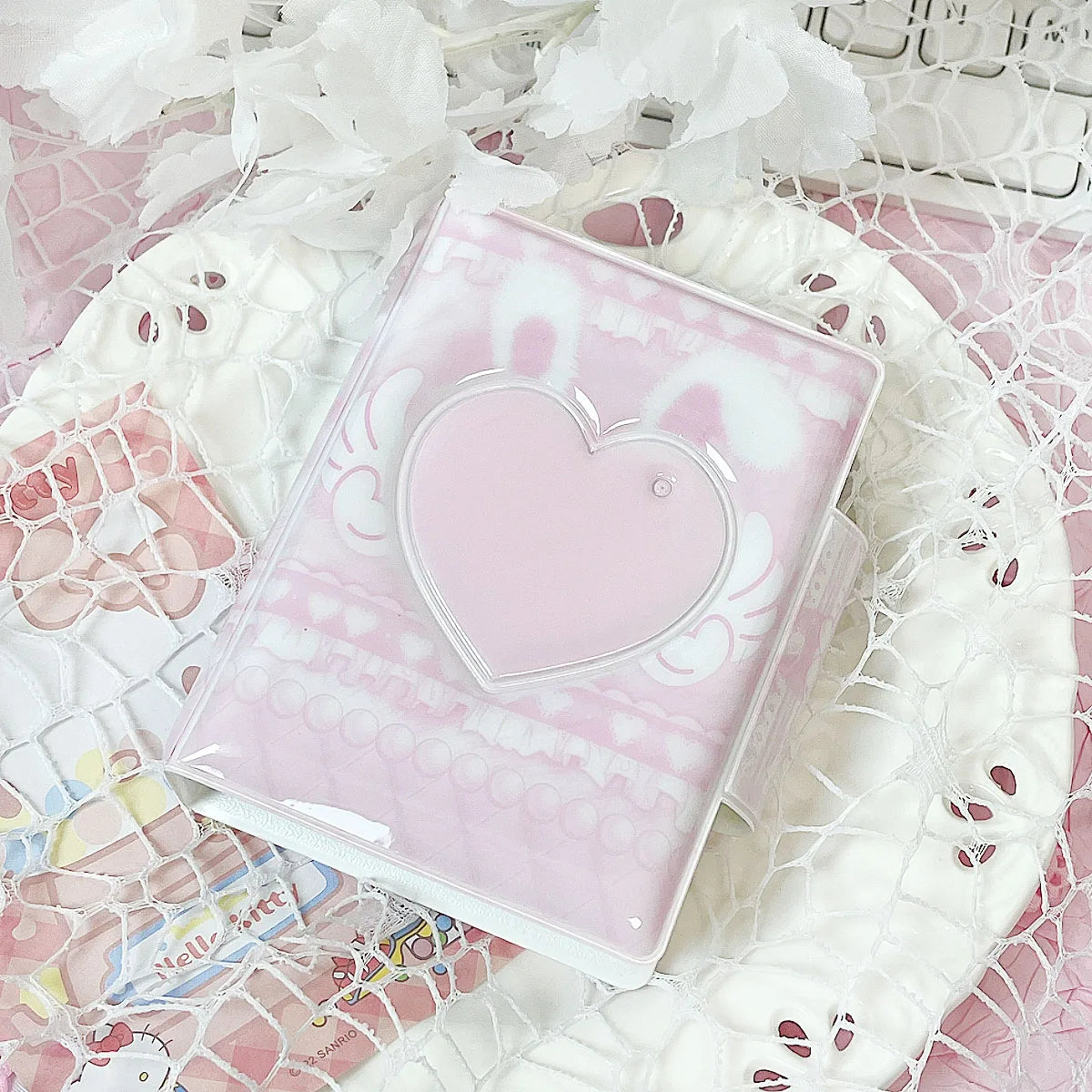 Cute Pink Angel Bunny Photo Album, Kpop Korean Entertainment Photo Card Holder, Suitable for 3-3.5inch Photo Card, Large Capacity, Star Chasing Idol Photo Card Storage and Protection Holder