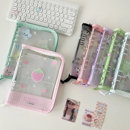 Hot selling Korean INS Fashion A5 PVC Zipper Loose leaf Album Cute Girl Idol Photos 4-Grid Storage Card Holder Photo Frame Gifts