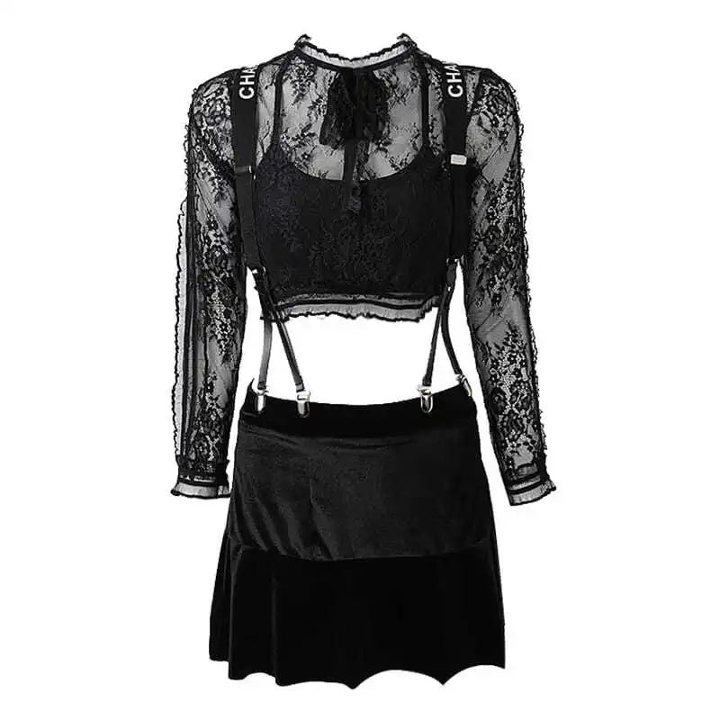 Black Jazz Dance Stage Set — Tops, Skirt & Bra | Inspired by Jennie