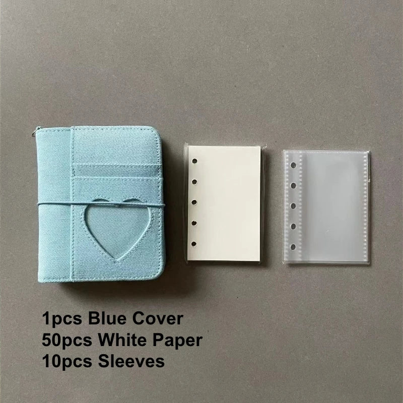 M5 Binder Kpop Photocard Holder Pink Blue Denim Heart Binder with Elastic Band Photo Card Collection Book Idol Photo Album  다이어리