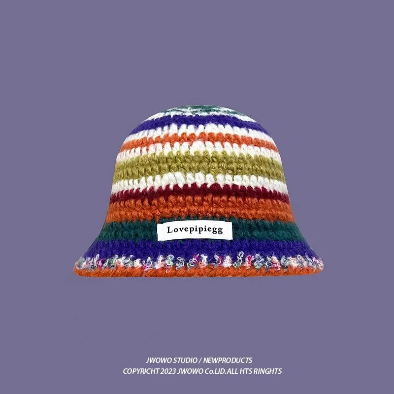 2023 Autumn New Crochet Korean Handmade Bucket Hat Women Weaving Knitted Hat  Fashion Flowers Autumn Winter Beanies Basin Cap