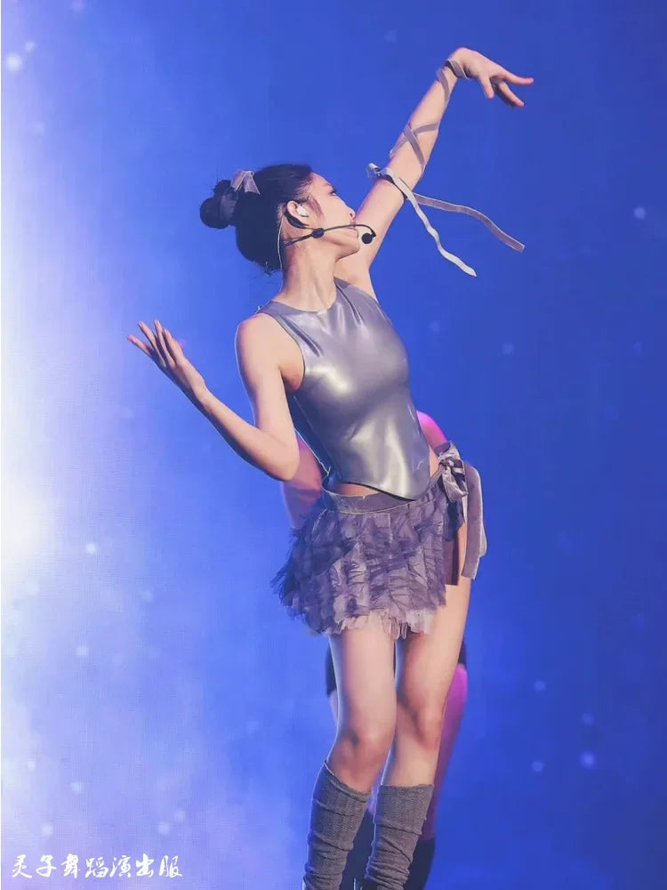 Jennie Kpop Idol Outfits Silver Concert Outfits Music Festival Clothes Futuristic Clothing Sexy Stage Costume Jazz Dancewear