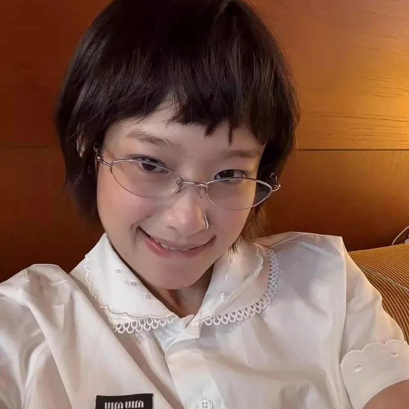 Korean Retro Cat Eye Anti-blue Light Glasses Women No Makeup Plain Glasses Men Contrasting Cute Decorative Computer Glasses