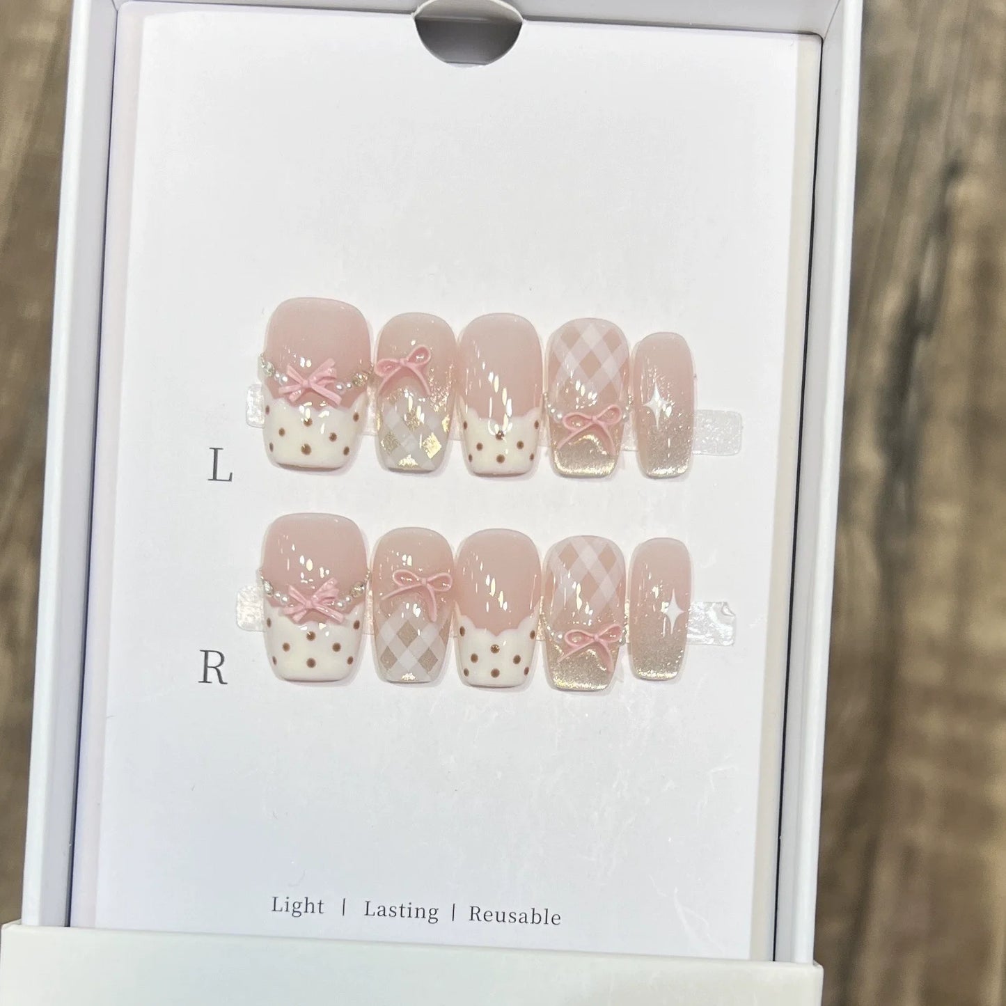 10pcs Cute Medium French Ballet Nails Cartoon Graffiti Pentacle Stripes Handmade Press on Nails Wearable Fashion Fake Nails Tip