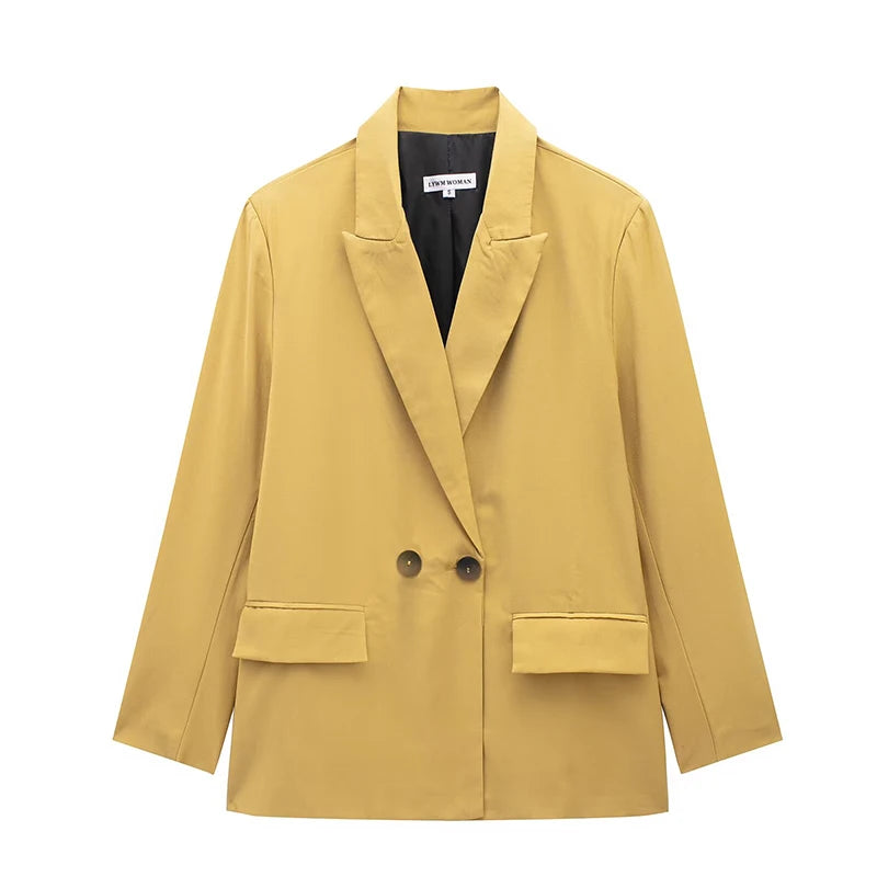Double Breasted Notched Collar Loose Blazer with Pockets | Inspired by Neslihan Atagül