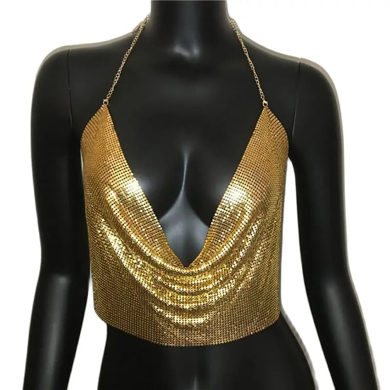 Metal Sequin Chain Hollow-Out Crop Cami Top | Inspired by Ningning