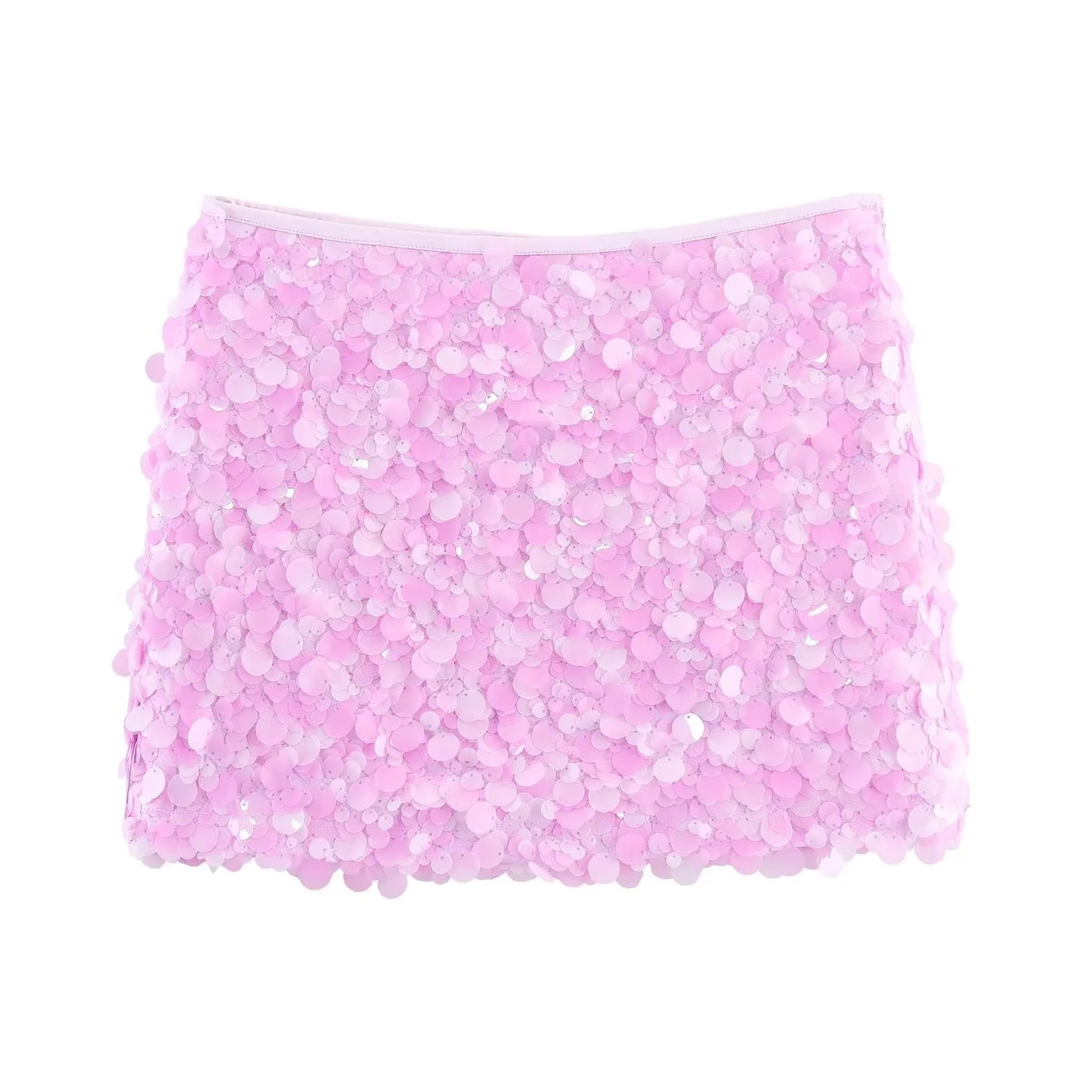 Women Fashion With Sequined Solid Side Zipper Mini Skirt Vintage High Waist Female Chic Lady Skirts