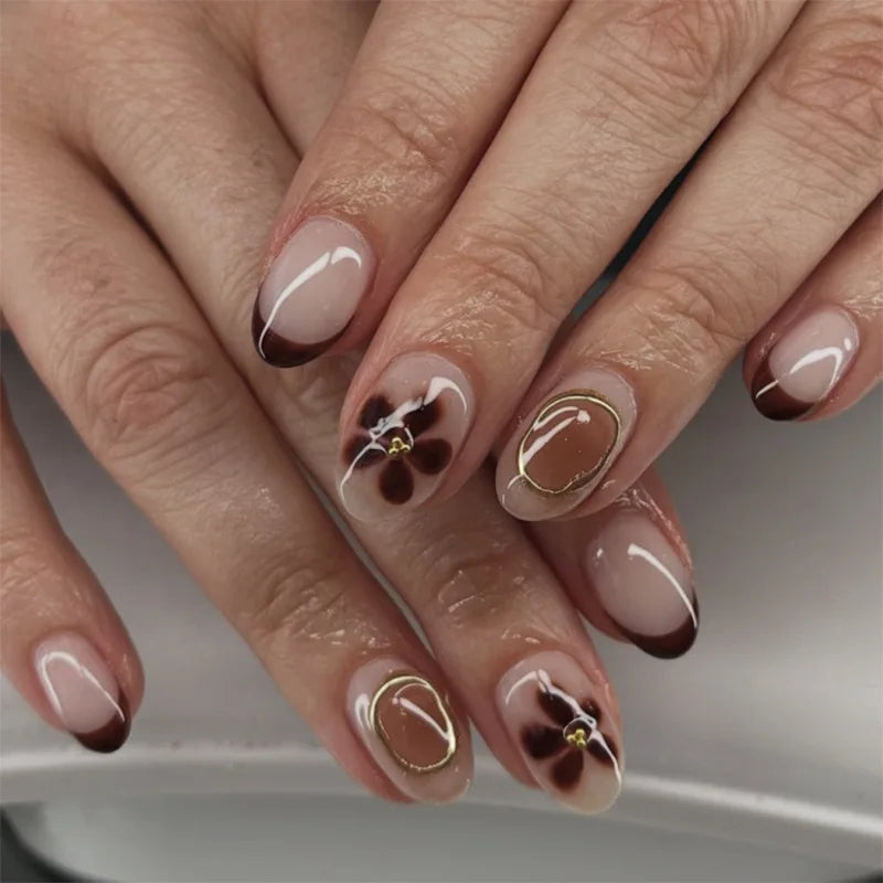 24Pcs Almond Press on Fake Nails Wearable Red Purple Blusher Halo Design False Nails Acrylic Full Over Simple Fashion Nail Tips