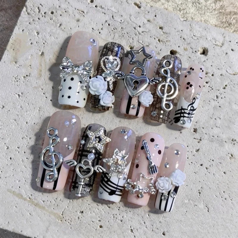 Retro Musical Notes 3D Handmade Press-On Nails