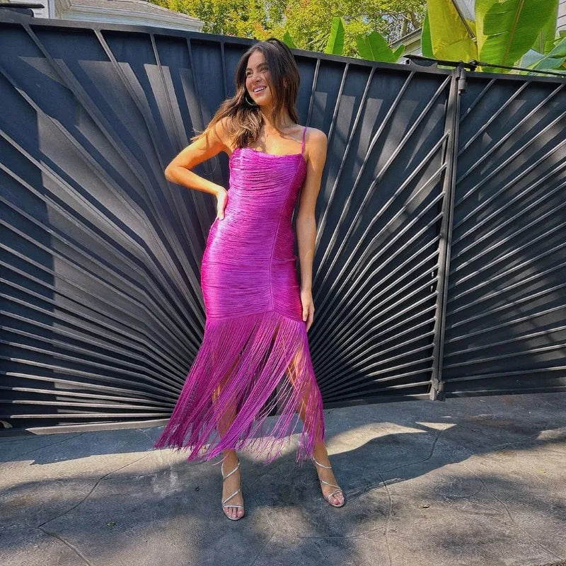 Off-the-Shoulder Slim Asymmetrical Bandage Mid-Calf Party Dress | Inspired by Beren Saat