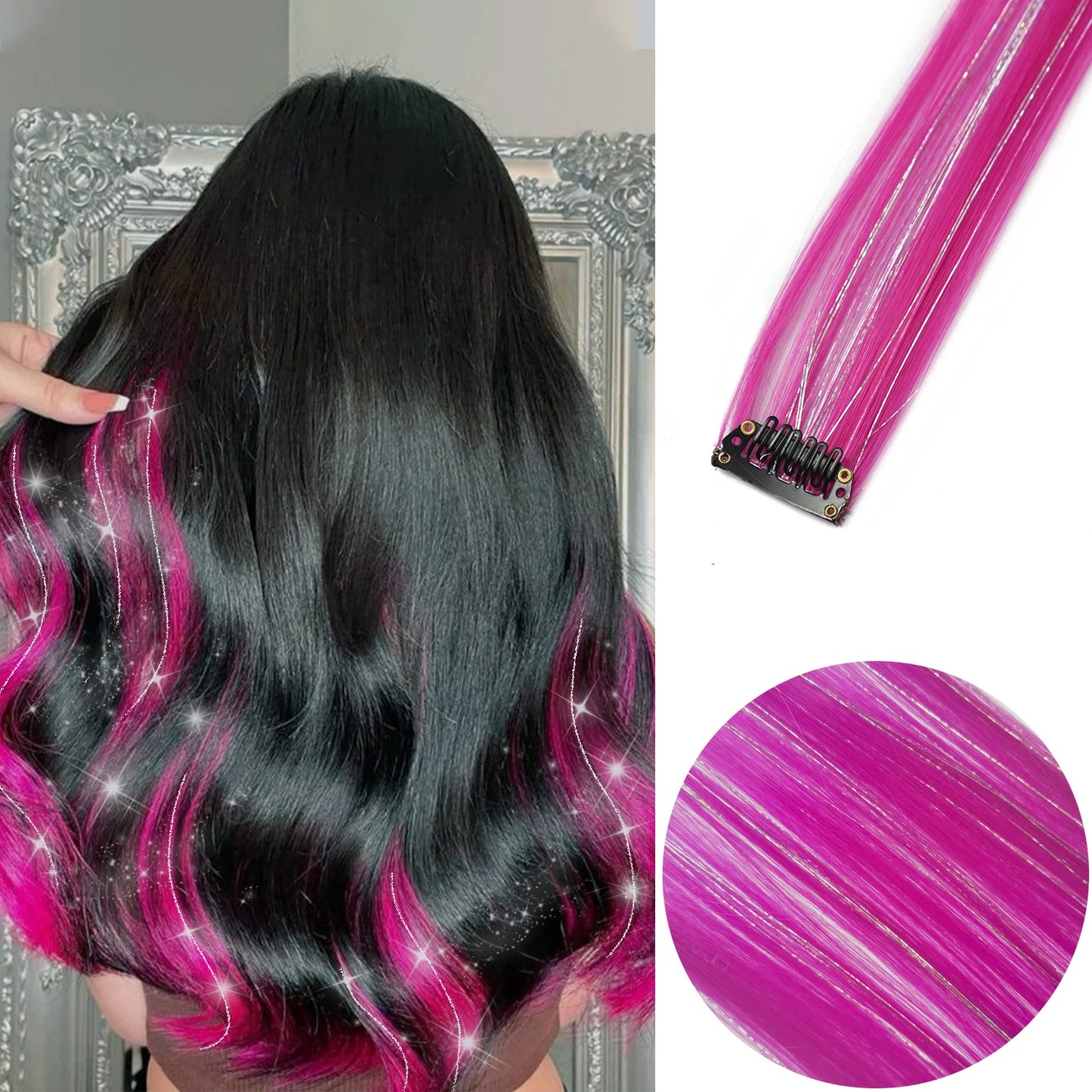 Clip in Hair Extensions Colored Party Highlights 22 inches 6pcs/pack Multi-colors Straight Hair Synthetic Hairpieces Royal Blue
