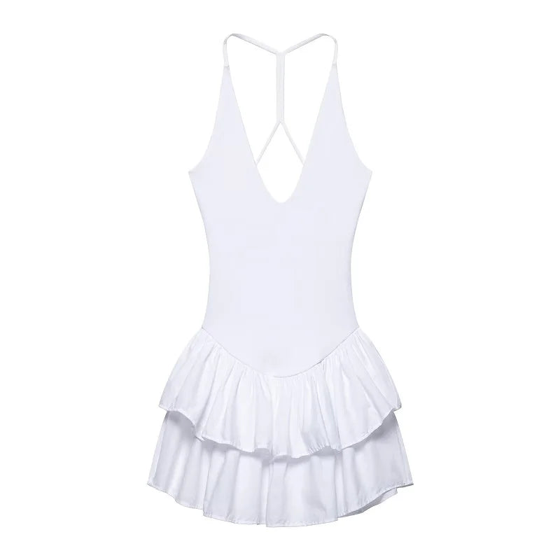 MUJER 2025 Ruffle Short Dresses for Women White Backless Halter Dress Woman Black Bodycon Mini Dresse Women Slip Party Dresses