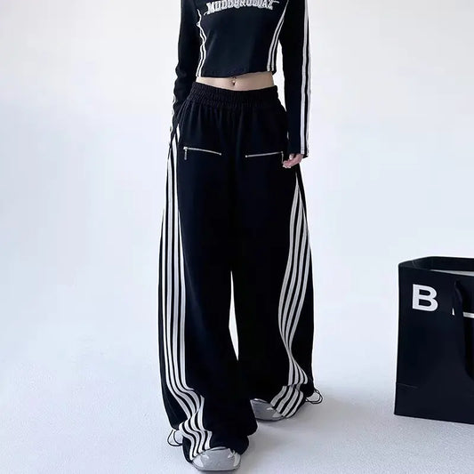 2026 Ropa Y2K Streetwear Striped Patchwork Elastic Waist Baggy New Pants For Women Wide Leg Drawstring Sweatpants Lady Trousers