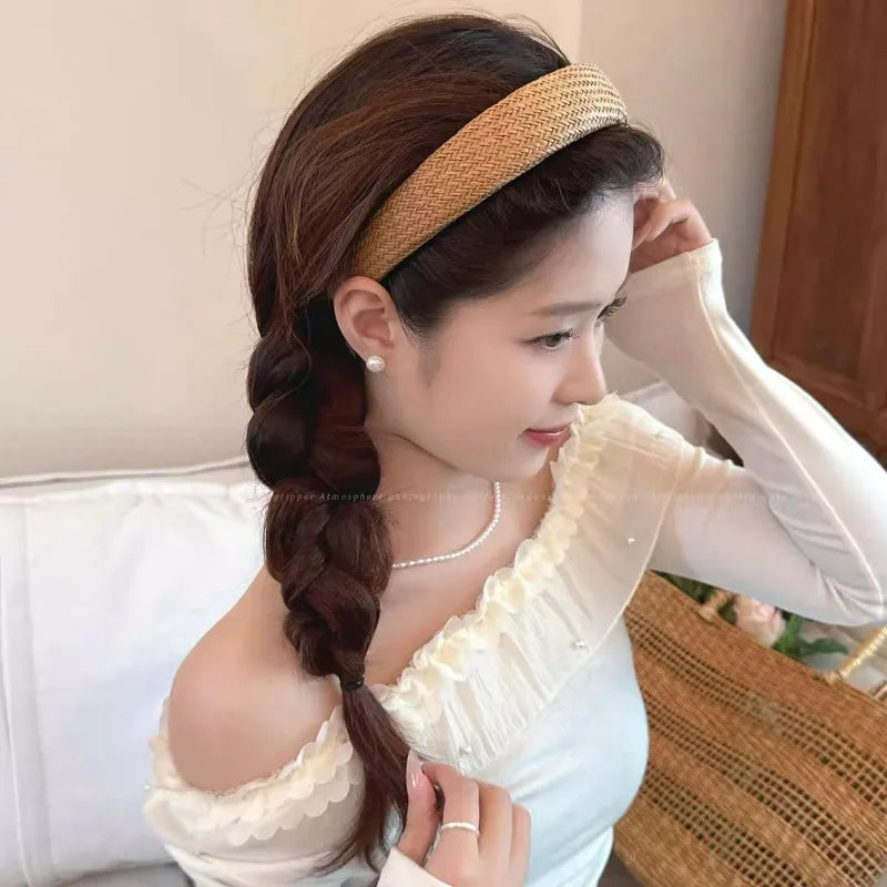 1/3Pcs Vacation Straw Woven Wide-brimmed Headband Bohemian Headwear Vintage Elegant Seaside Photos Hairband Hair Accessories