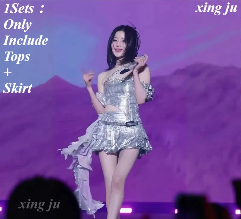 K-Pop Silver Rhinestone Stage Outfit | Inspired by Asa