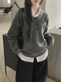 Korean Retro V-Neck Long Sleeve Knitted Sweater | Inspired by Wonyoung