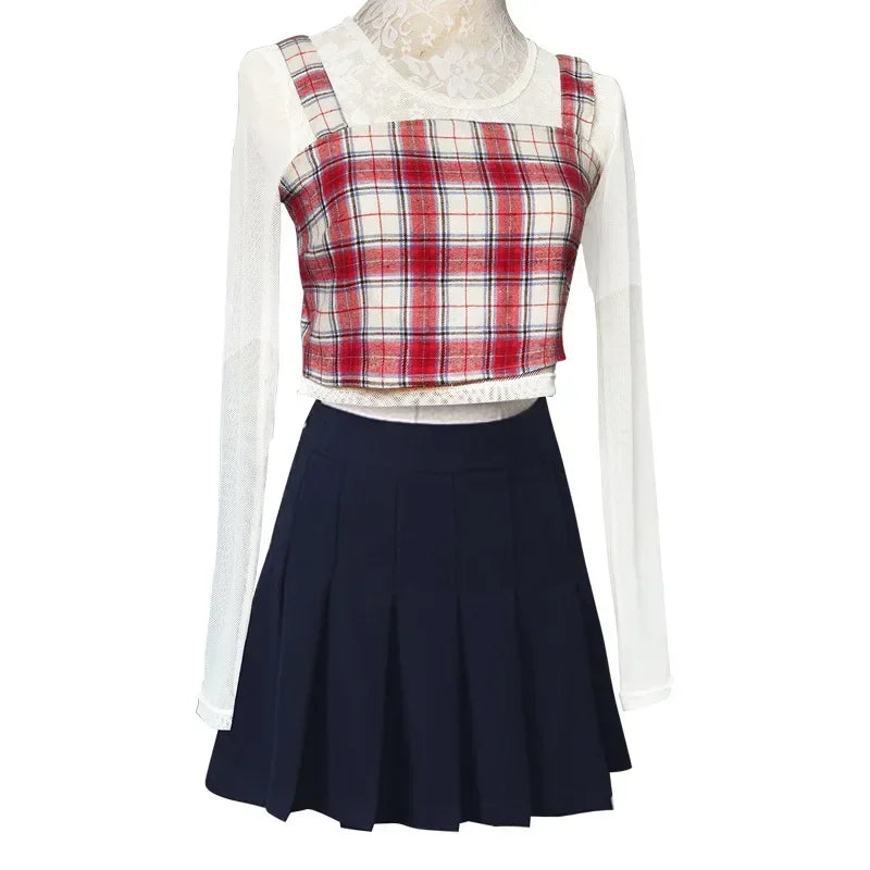 Kpop Korean Girl Group Female Jazz Costumes White Plaid Shirts Crop Tops Short Skirts Stage Sexy Clothing Festival Rave Outfits