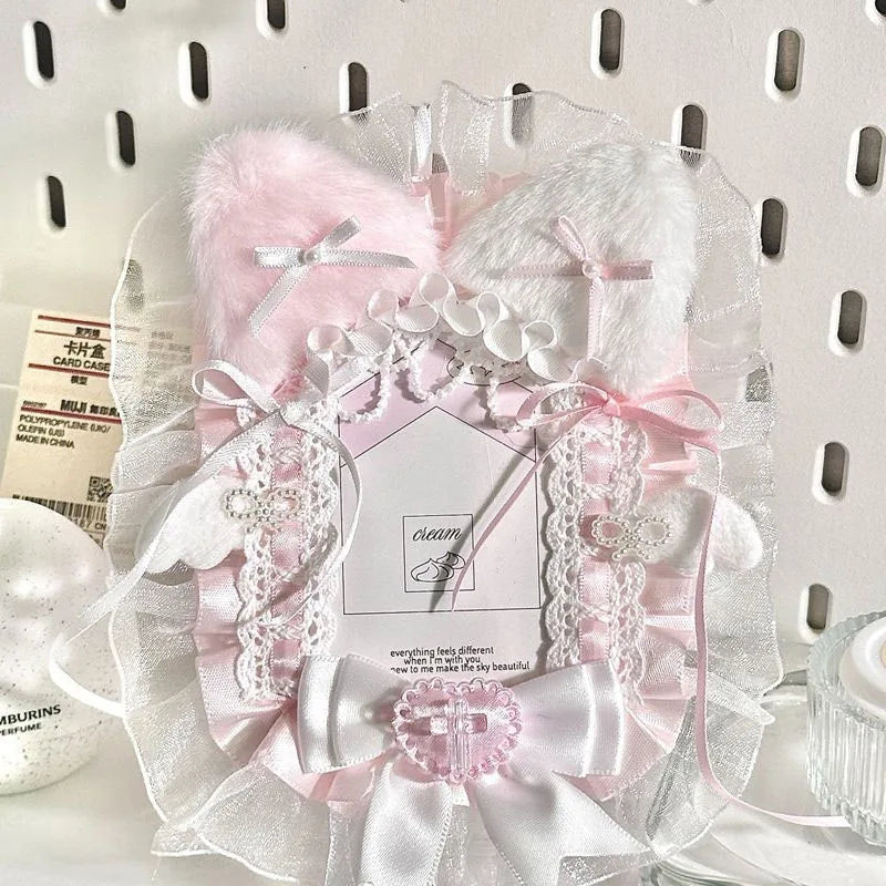 Handmade Cat Ear Card Holder Detachable DIY Itabag Decorations Display Frame Lolita Lace Bow Photocard Holder Bag Accessories
