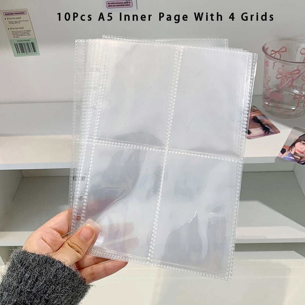Hot selling Korean INS Fashion A5 PVC Zipper Loose leaf Album Cute Girl Idol Photos 4-Grid Storage Card Holder Photo Frame Gifts