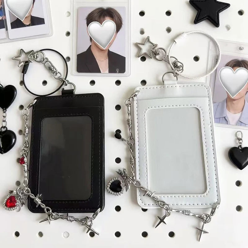 Kpop Photocard Holder PU Leather Photo Card Holder Idol Photocards Cover ID Card Sleeves Bag Charms Keychain Photo Album
