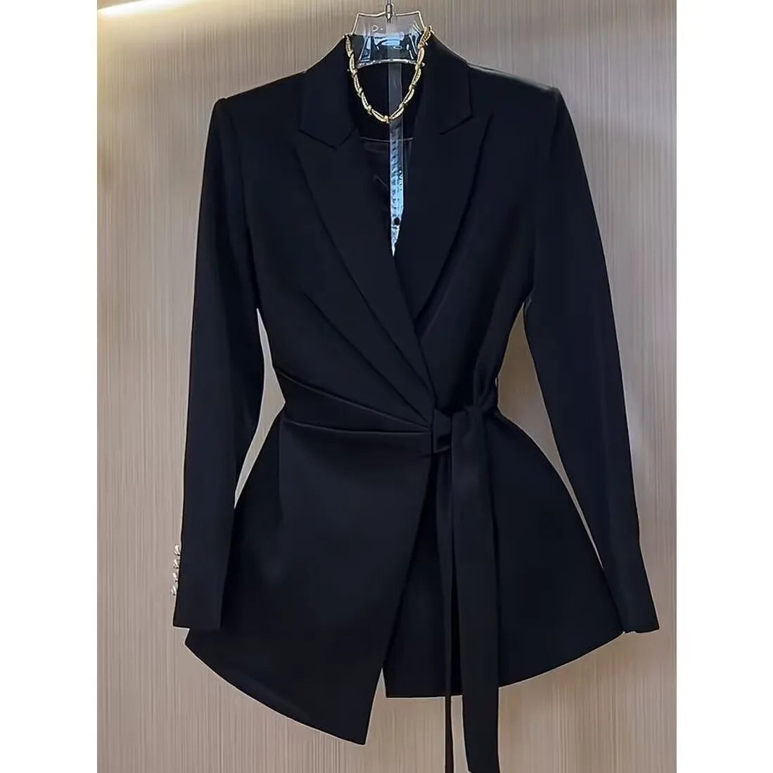 Solid Color 2026 Autumn New Korean Style Slimming Belted Blazer with Waist-Cinching Design for Women Lace-Up Jacket White Black