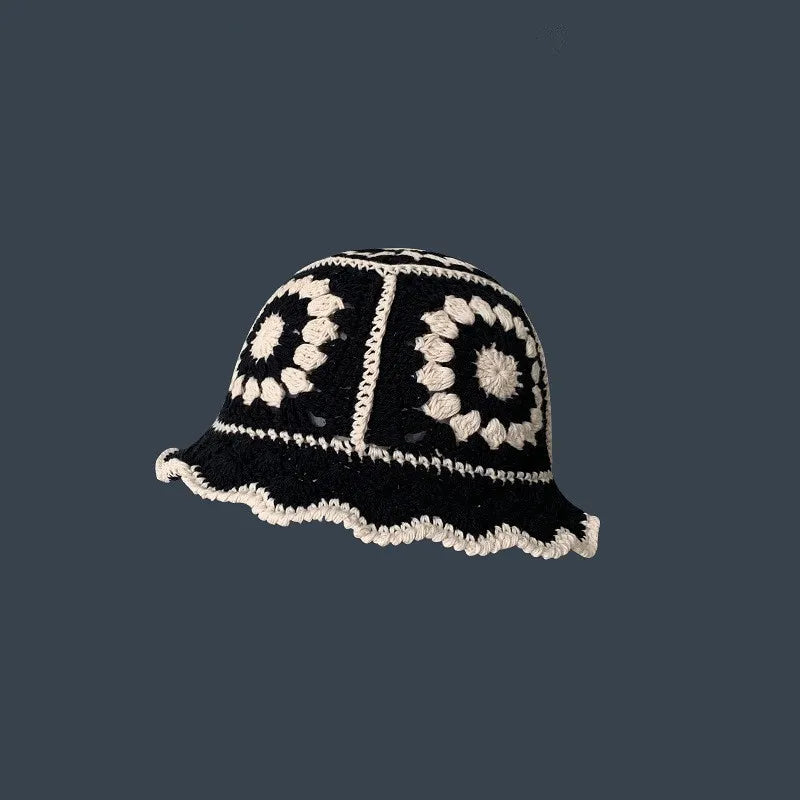 2023 Autumn New Crochet Korean Handmade Bucket Hat Women Weaving Knitted Hat  Fashion Flowers Autumn Winter Beanies Basin Cap