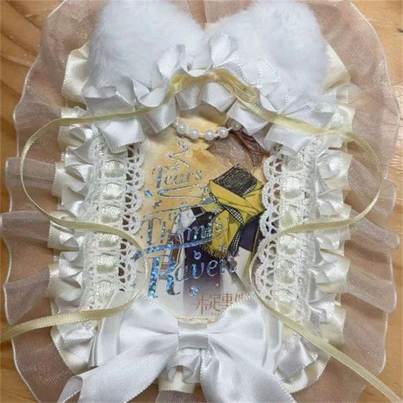 Handmade Cat Ear Card Holder Detachable DIY Itabag Decorations Display Frame Lolita Lace Bow Photocard Holder Bag Accessories