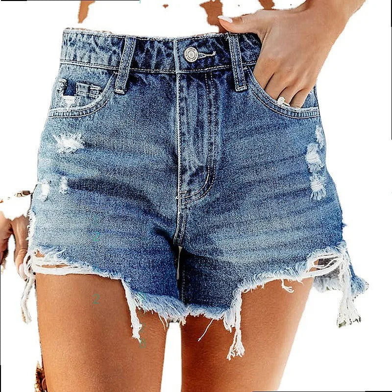 Wholesale Distressed Frayed Fringe Denim Shorts Women Comfy Casual Jean Shorts