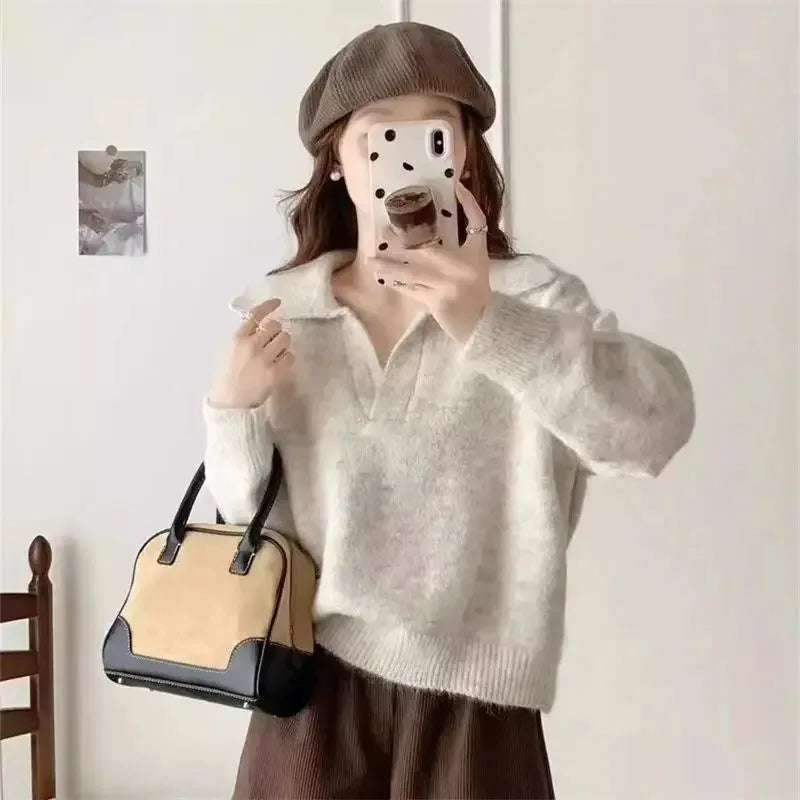 French Gentle Vintage Knitted Sweater Women's Loose Casual Base Layer Top Autumn Winter Comfortable Soft High-End Feeling