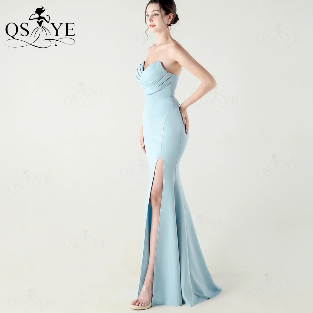 Off-Shoulder Ruched Bodice Mermaid Satin Floor-Length Prom Gown with Slit | Inspired by Beren Saat