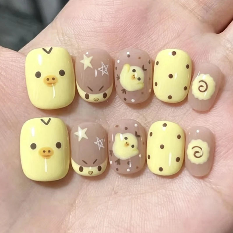 10Pcs Korean Style Cute Bow Polka Dot Print Press on Nails Fake Nails Full Cover Nail Tips Reusable Fake Nail Art Patch Stickers