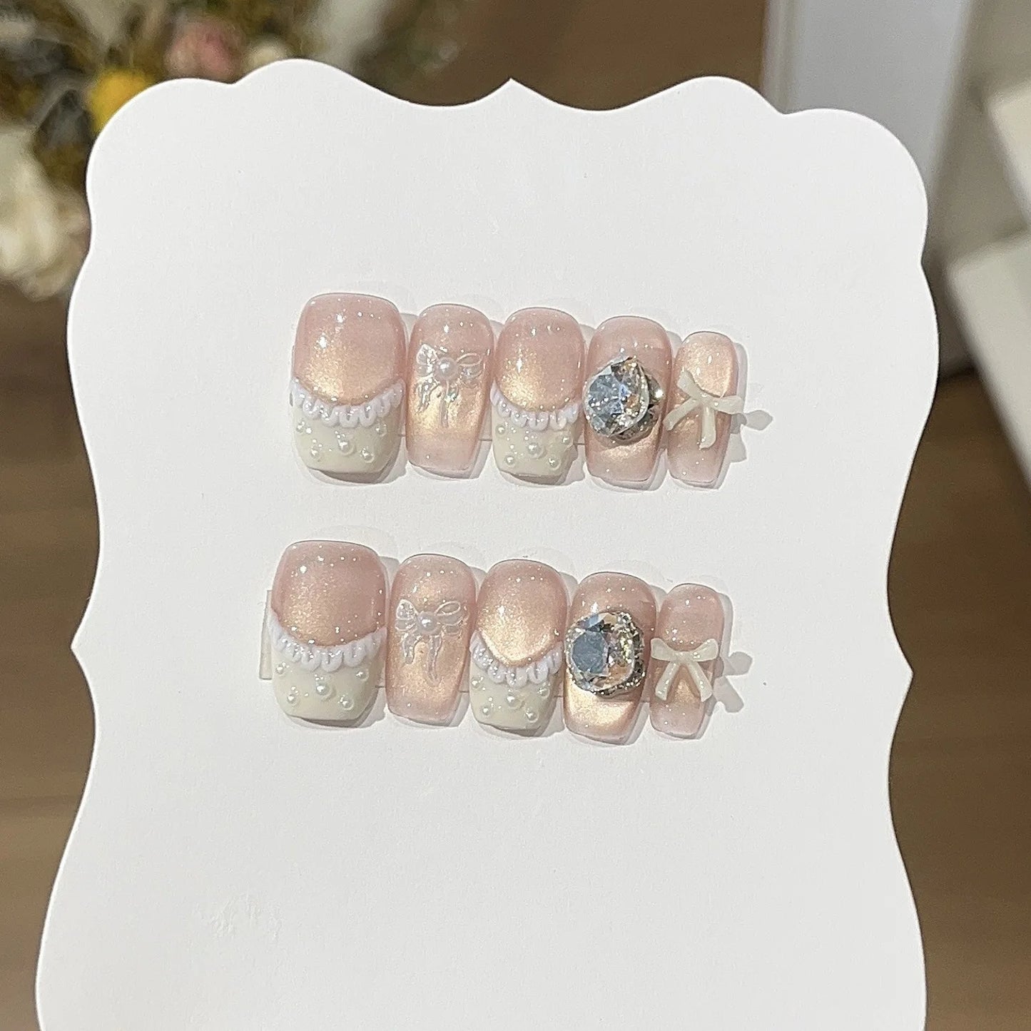 10pcs Cute Medium French Ballet Nails Cartoon Graffiti Pentacle Stripes Handmade Press on Nails Wearable Fashion Fake Nails Tip